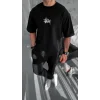 Erkek Kısa Kol Yazlık Tişört Bisiklet Yaka Baskılı Oversize T-Shirt - Siyah