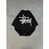 Erkek Kısa Kol Yazlık Tişört Bisiklet Yaka Baskılı Oversize T-Shirt - Siyah