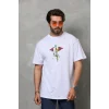 Erkek Baskılı T-Shirt Kısa Kol Bisiklet Yaka Regular Fit Rahat Kalıp Tişört -  Beyaz