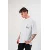 Erkek Kısa Kol Yazlık Tişört Bisiklet Yaka Baskılı Oversize T-Shirt - Beyaz