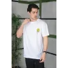 Erkek Kısa Kol Yazlık Tişört Bisiklet Yaka Baskılı Oversize T-Shirt - Beyaz