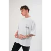 Erkek Kısa Kol Yazlık Tişört Bisiklet Yaka Baskılı Oversize T-Shirt - Beyaz