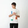 Erkek Kısa Kol Yazlık Tişört Bisiklet Yaka Baskılı Oversize T-Shirt - Beyaz
