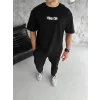 Erkek Kısa Kol Yazlık Tişört Bisiklet Yaka Baskılı Oversize T-Shirt - Siyah