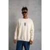 ERKEK 3 İplik Pamuklu Bisiklet Yaka Baskılı Oversize Sweatshirt - Beyaz
