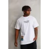 Erkek Bisiklet Yaka Baskılı Oversize T-Shirt - Beyaz