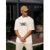 Erkek Kısa Kol Yazlık Tişört Bisiklet Yaka Baskılı Oversize T-Shirt - Beyaz