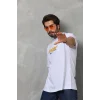 Erkek Kısa Kol Yazlık Tişört Bisiklet Yaka Baskılı Oversize T-Shirt - Beyaz