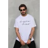 Erkek Kısa Kol Yazlık Tişört Bisiklet Yaka Baskılı Oversize T-Shirt - Beyaz