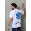 Erkek Kısa Kol Yazlık Tişört Bisiklet Yaka Baskılı Oversize T-Shirt - Beyaz