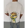 Erkek Kısa Kol Yazlık Tişört Bisiklet Yaka Baskılı Oversize T-Shirt - Beyaz