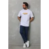 Erkek Kısa Kol Yazlık Tişört Bisiklet Yaka Baskılı Oversize T-Shirt - Beyaz