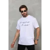 Erkek Kısa Kol Yazlık Tişört Bisiklet Yaka Baskılı Oversize T-Shirt - Beyaz