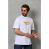 Erkek Kısa Kol Yazlık Tişört Bisiklet Yaka Baskılı Oversize T-Shirt - Beyaz