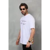 Erkek Kısa Kol Yazlık Tişört Bisiklet Yaka Baskılı Oversize T-Shirt - Beyaz