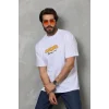 Erkek Kısa Kol Yazlık Tişört Bisiklet Yaka Baskılı Oversize T-Shirt - Beyaz