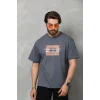 Erkek Baskılı T-Shirt Kısa Kol Bisiklet Yaka Regular Fit Rahat Kalıp Tişört -  Füme