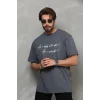Erkek Kısa Kol Yazlık Tişört Bisiklet Yaka Baskılı Oversize T-Shirt - Füme
