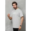 Erkek Kısa Kol Yazlık Tişört Bisiklet Yaka Baskılı Oversize T-Shirt - Gri