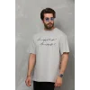 Erkek Kısa Kol Yazlık Tişört Bisiklet Yaka Baskılı Oversize T-Shirt - Gri