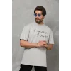 Erkek Kısa Kol Yazlık Tişört Bisiklet Yaka Baskılı Oversize T-Shirt - Gri
