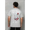 Erkek Kısa Kol Yazlık Tişört Bisiklet Yaka Baskılı Oversize T-Shirt - Gri