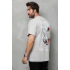 Erkek Kısa Kol Yazlık Tişört Bisiklet Yaka Baskılı Oversize T-Shirt - Gri