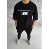 Erkek Kısa Kol Yazlık Tişört Bisiklet Yaka Baskılı Oversize T-Shirt - Siyah