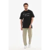 Erkek Kısa Kol Yazlık Tişört Bisiklet Yaka Baskılı Oversize T-Shirt - Siyah