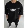 Erkek Kısa Kol Yazlık Tişört Bisiklet Yaka Baskılı Oversize T-Shirt - Siyah