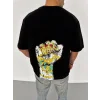 ERKEK Tişört Bisiklet Yaka Baskılı Oversize T-Shirt - Siyah