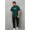 Erkek Kısa Kol Yazlık Tişört Bisiklet Yaka Baskılı Oversize T-Shirt - Yeşil
