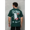 Erkek Kısa Kol Yazlık Tişört Bisiklet Yaka Baskılı Oversize T-Shirt - Yeşil