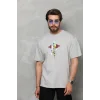 Erkek Baskılı T-Shirt Kısa Kol Bisiklet Yaka Regular Fit Rahat Kalıp Tişört -  Gri
