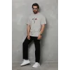 Erkek Baskılı T-Shirt Kısa Kol Bisiklet Yaka Regular Fit Rahat Kalıp Tişört -  Gri