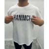 Erkek Tişört Kısa Kol Bisiklet Yaka Katlanan HANIMCI Baskılı T-Shirt - Beyaz