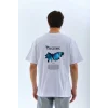 Erkek Kısa Kol Yazlık Tişört Bisiklet Yaka KELEBEK Baskılı T-Shirt - Beyaz