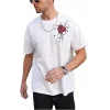 Erkek Kısa Kol Yazlık Tişört Bisiklet Yaka GÜL Baskılı T-Shirt - Beyaz