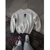 ERKEK 3 iplik Pamuklu Bisiklet Yaka Ön Ve Arka Baskılı SweatShirt -  Beyaz