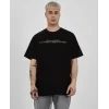 ERKEK Bisiklet Yaka Tişort Baskılı Oversize kısa kol T-Shirt - Siyah