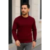 Erkek Bisiklet Yaka Triko Kazak Pamuklu Kalın Fitilli Dokuma Regular Fit - Bordo