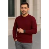 Erkek Bisiklet Yaka Triko Kazak Pamuklu Kalın Fitilli Dokuma Regular Fit - Bordo