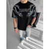 ERKEK Bisiklet Yaka Yıldırım Baskılı  Kısa kol T-Shirt-Siyah