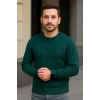 Erkek Bisiklet Yaka Triko Kazak Pamuklu Kalın Fitilli Dokuma Regular Fit - Haki