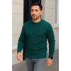 Erkek Bisiklet Yaka Triko Kazak Pamuklu Kalın Fitilli Dokuma Regular Fit - Haki