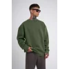 ERKEK Bisikilet Yaka 3 İplik Pamuklu SweatShirt - Haki