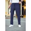 Erkek Cizgili Dokuma Krep Jogger Buggy Pantalon Rahat kalıp - Lacivert
