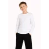 Erkek Çocuk Basic Uzun Kollu Tişört Okul Günlük Rahat T-Shirt - Beyaz