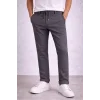 Erkek Diagonel Mikro dokulu Duble Paça Cepli Pantolon Bağcıklı Bel, Modern Kesim - Füme