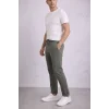 Erkek Diagonel Mikro dokulu Duble Paça Cepli Pantolon Bağcıklı Bel, Modern Kesim - Haki